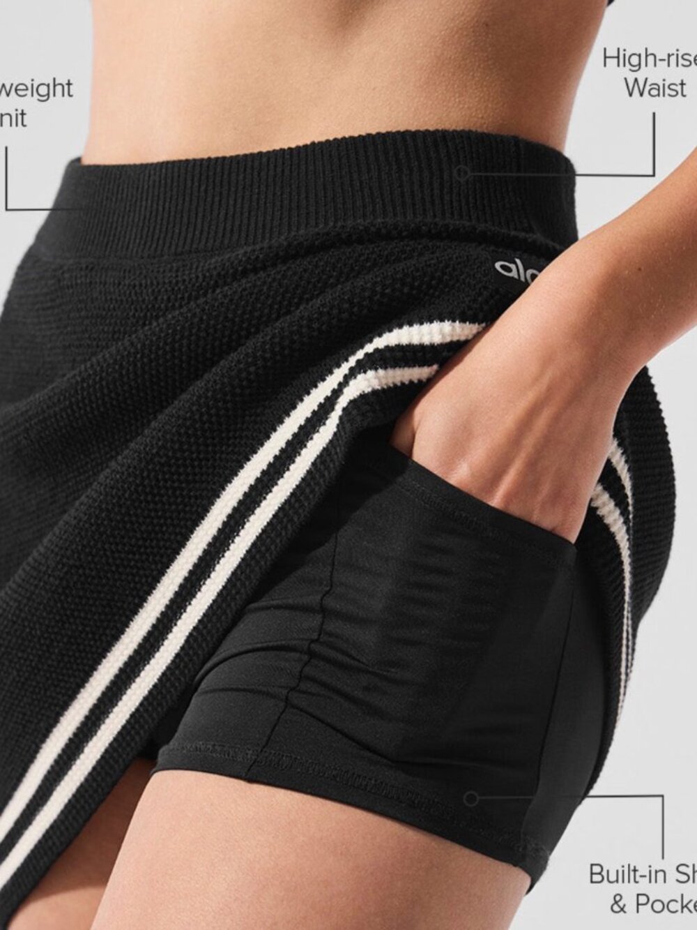 ALO Tennis Club Sweater Knit Skirt in Black/Ivory size S - Picture 2 of 9